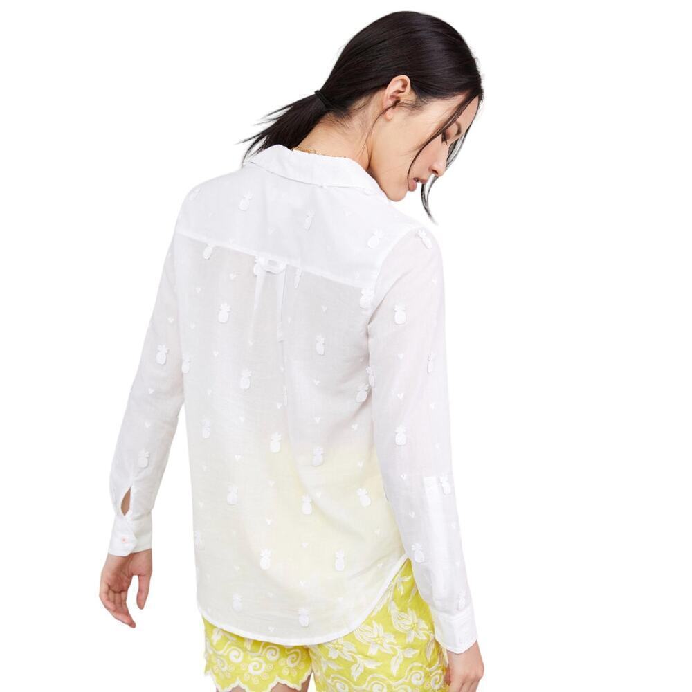 Anthropologie Maeve White Embroidered Pineapple Button Down Blouse 6 - Picture 3 of 12